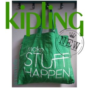 KIPLING green tote bag with monkey keychain. New!